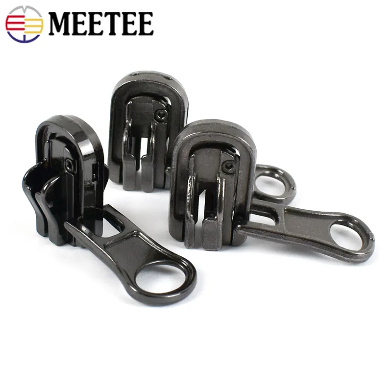 Meetee 5pcs 3# 5# 8# Double-sided Rotary Zipper Silders for Nylon Metal Resin Zip Head DIY Jacket Garment Sewing Accessories