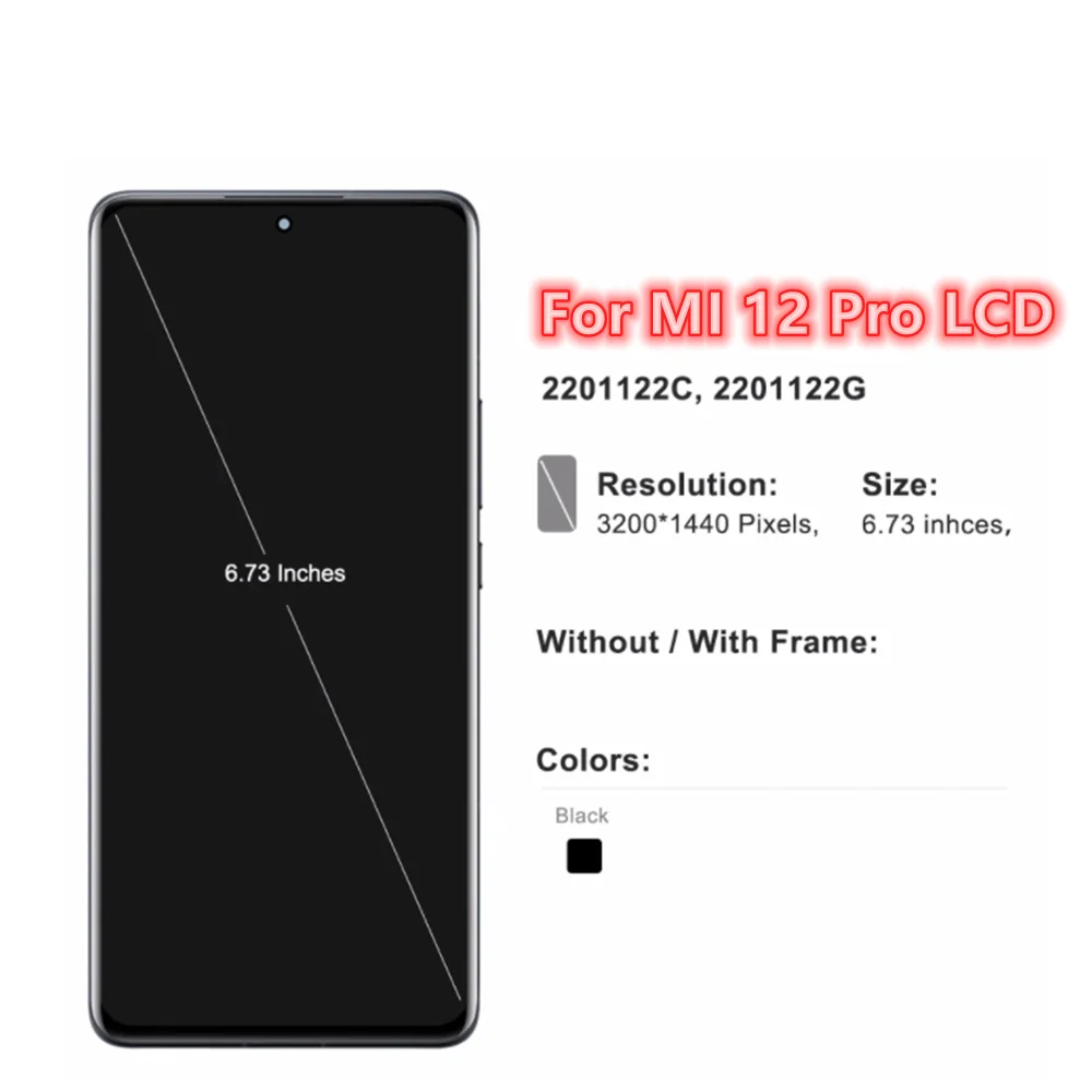 100% Tested 6.73\'\'For Xiaomi 12 Pro For Mi 12 Pro 2201122C 2201122G LCD Display Touch Screen Digitizer Assembly Replacement