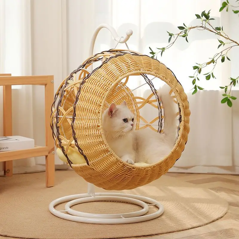 

Rattan cat nest summer warm pet closed four seasons universal Internet celebrity cat bed cat detachable large hanging basket