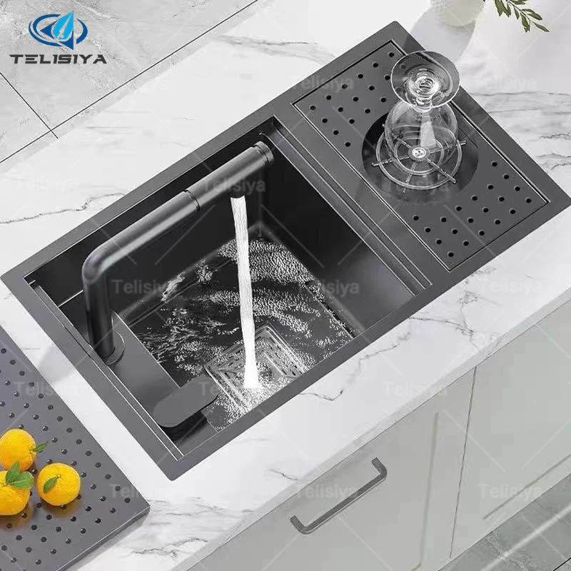 

Скрытая кухонная мойка из нержавеющей стали со сливной крышкой и мойкой для чашек, многофункциональная бытовая раковина с одним слотом