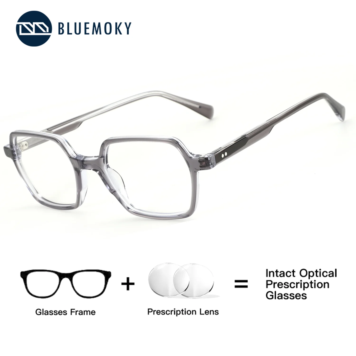 

BLUEMOKY (M Size) Women Men Polygon Acetate Prescription Vision Correction Eyeglasses Near Dioptric Anti Blue Light Photochromic