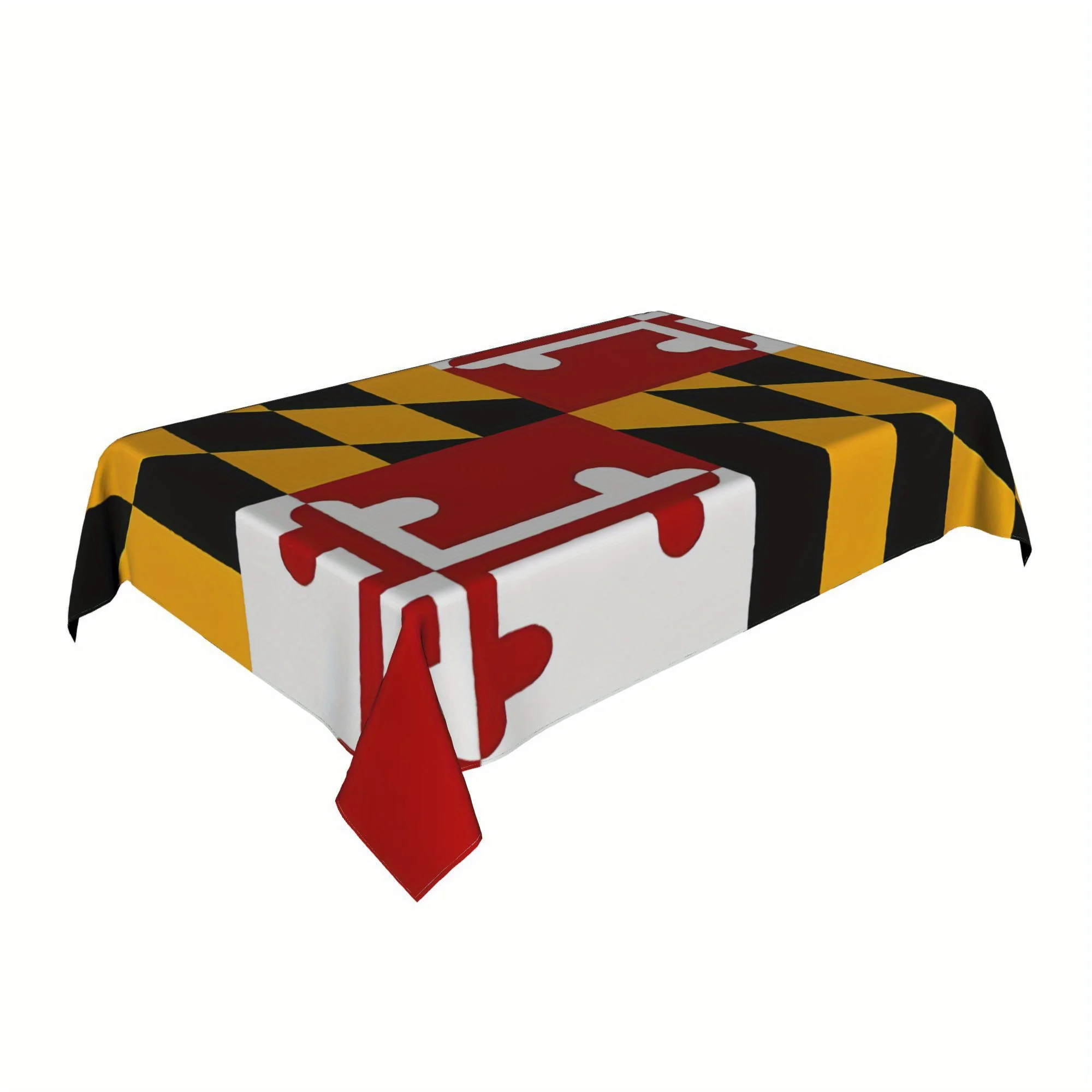 Maryland Flag Tablecloth, Red Yellow Black White Maryland State Flag Print Rectangular Table Cover for Dining Kitchen Home Decor