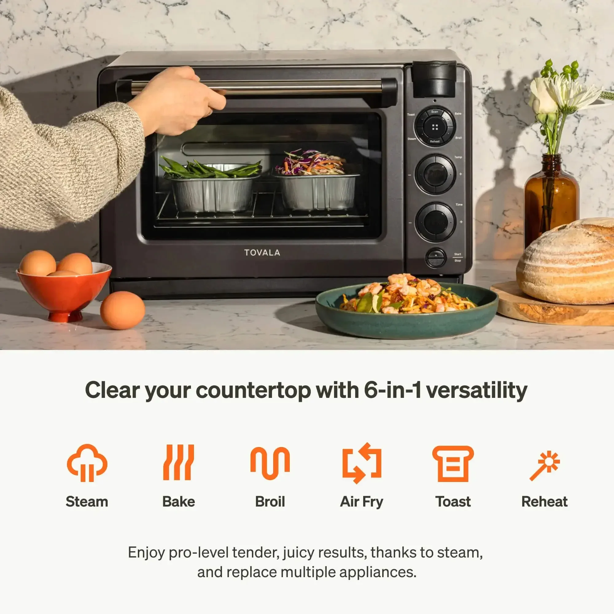 Tovala Smart Oven Pro, 6-in-1 Countertop Convection Oven - Steam, Toast, Air Fry, Bake, Broil, and Reheat - Smartphone Control S