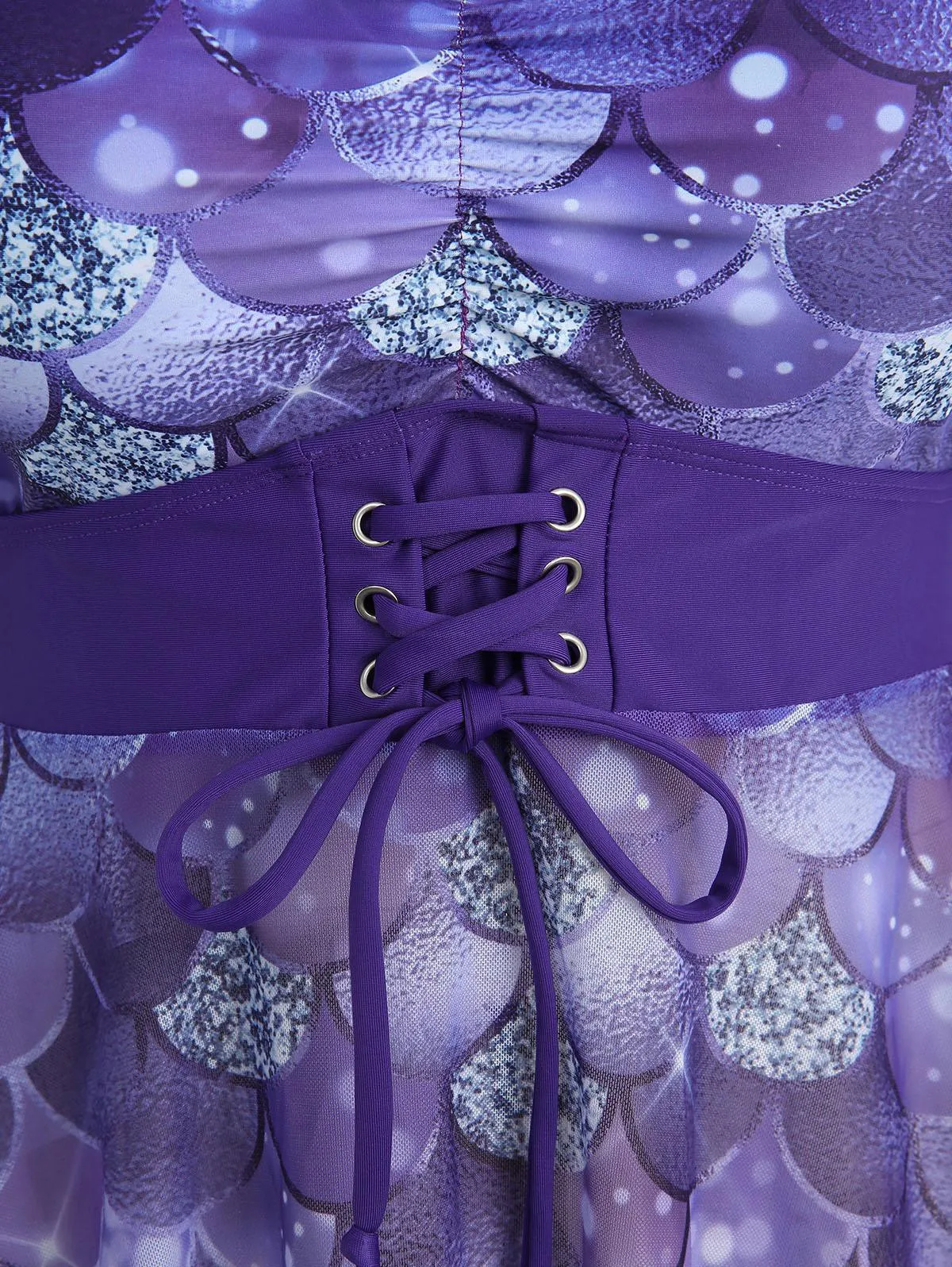 Rosegal Maiô feminino plus size com estampa sereia e renda franzida em treliça e alças cruzadas Boyleg Tankini