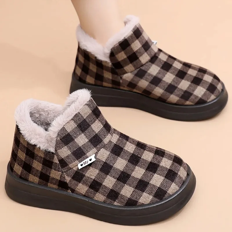 

Теплые зимние ботинки на флисовой подкладке, женские короткие сапоги-полусапожки с мехом, нескользящие, на хлопковой подкладке, в пекинском стиле, тканевые, зимние