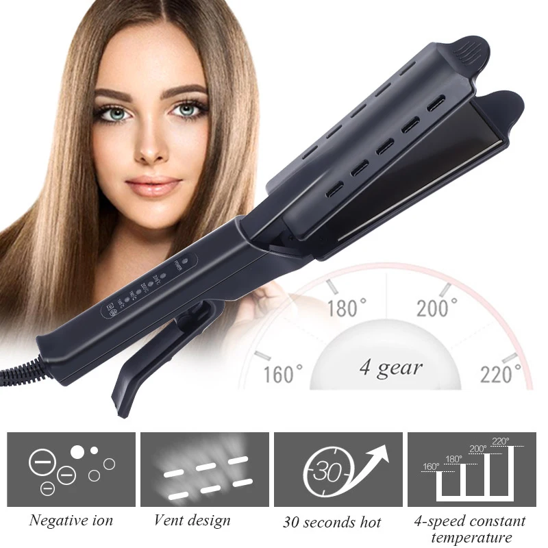 Professional Hair Straightener Four-Gear Temperature Adjustment Ceramic Tourmaline Ionic Steam Hair Straightener For Widen Panel