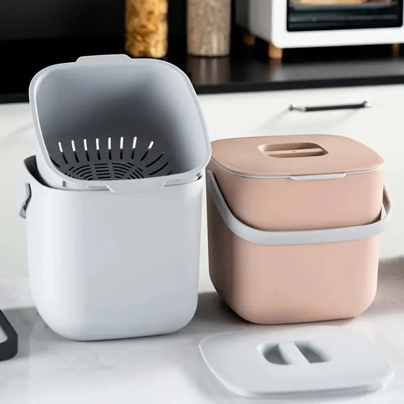 Stylish Kitchen Countertop Trash Can with Lid - Effortless Dry & Wet Separation, Odor-Free Design, Modern Classification Can for