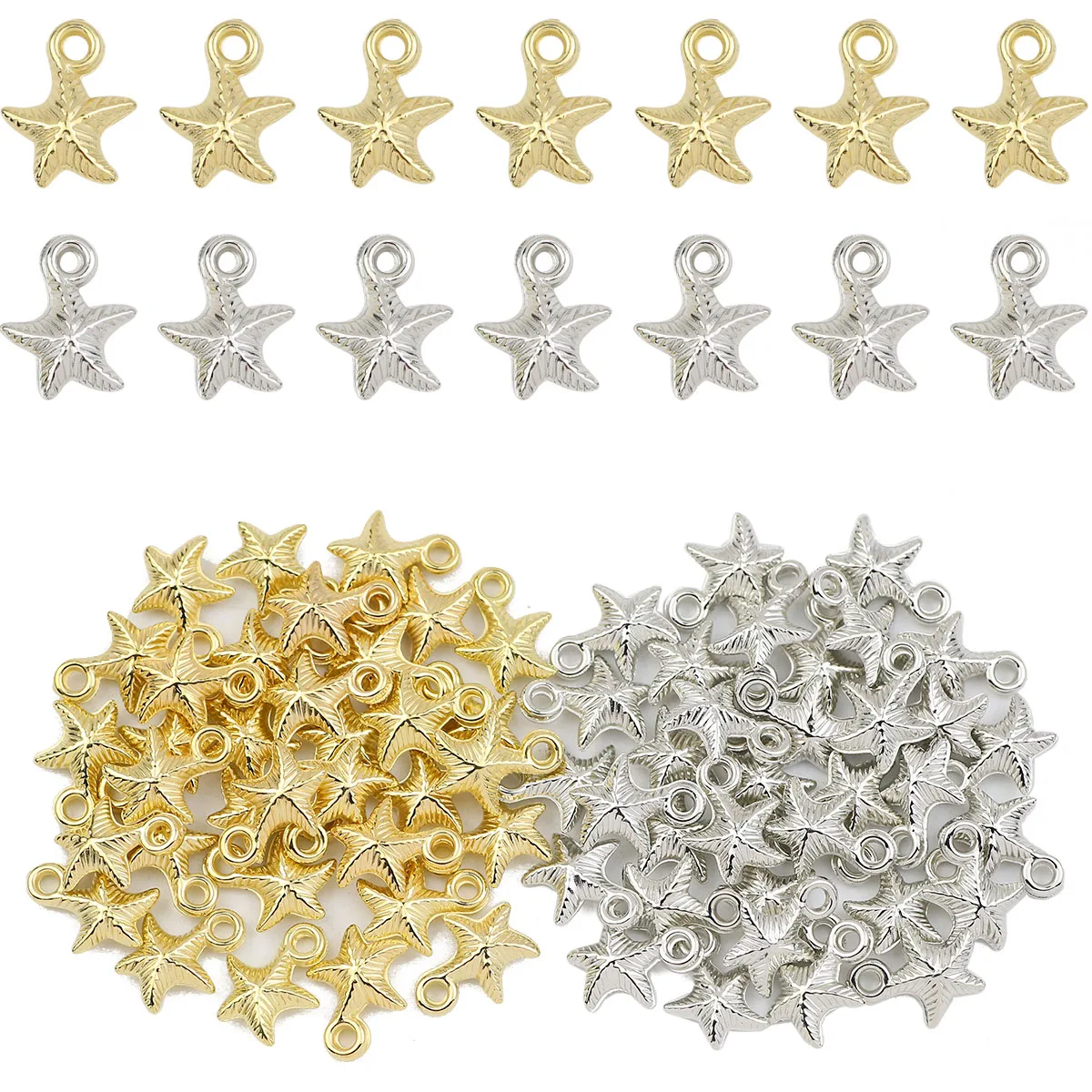 50/100/200pcs Gold Silver Plated CCB Starfish Shape 11mm Pendant Loose Beads For Jewelry Making DIY Bracelet Necklaces Keychains