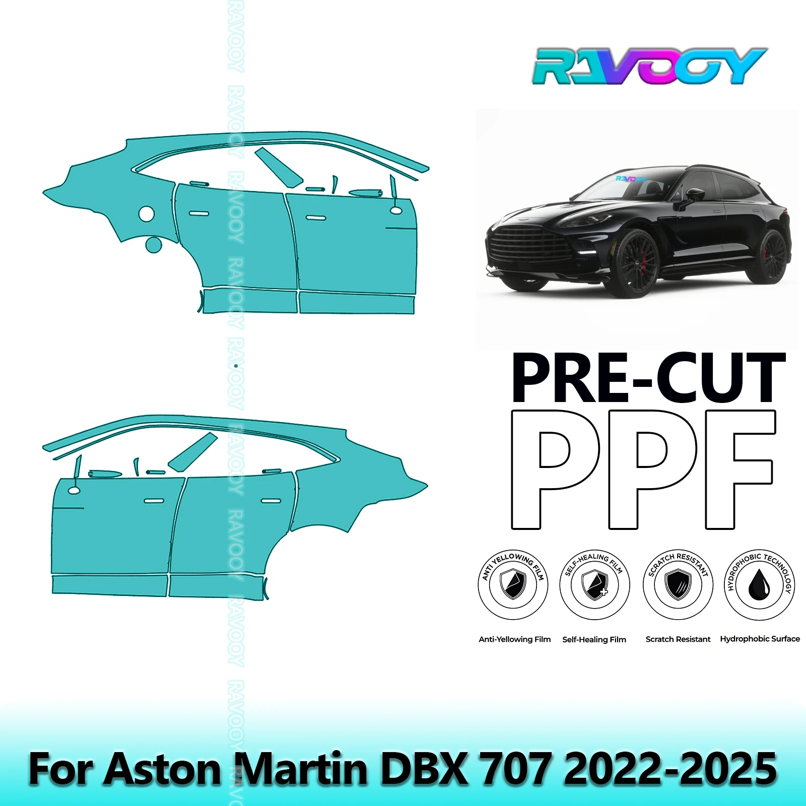 

For Aston Martin DBX 707 2022-2025 8.5mil Clear Matte Pre-Cut PPF Door & A/B Pillar Kit TPU Paint Protection Film Set