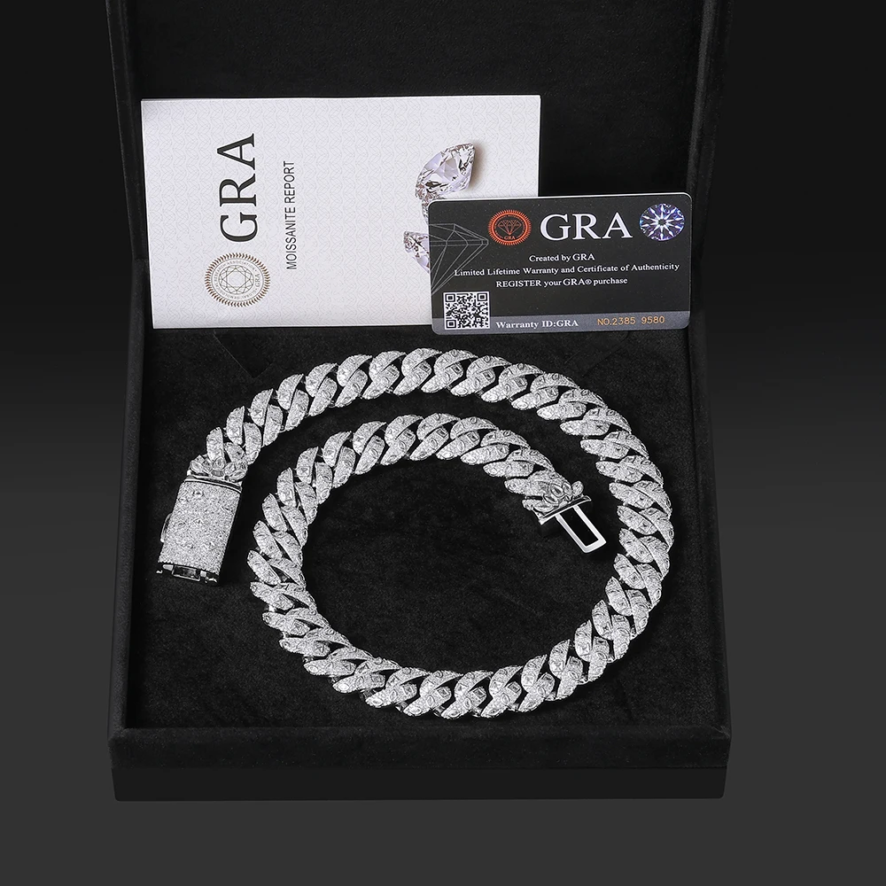 Nuoya 18mm Mens Cuban Link Chain Copper Moissanite Iced Out Full Stone GRA Cert Hip Hop Rapper Miami Curb Necklace Gift For Him