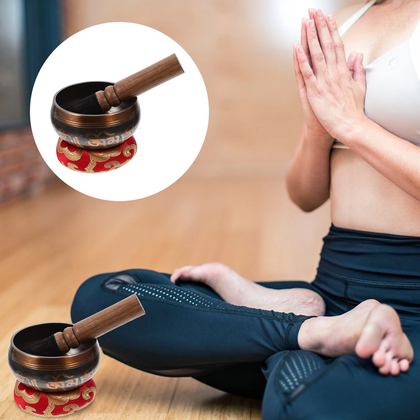 

1 Set Tibet Buddha Sound Meditation Therapy Chanting Set Singing Bowl With Mallet Mat Lightweight Portable Copper Bowl For