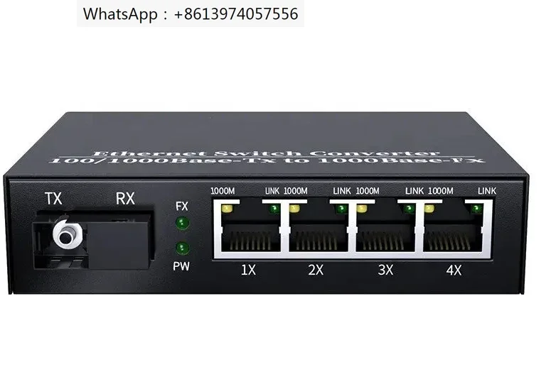 media converter gigabit single mode duplex 10 100 1000 base 1SC port 4RJ45 fiber optical media converter