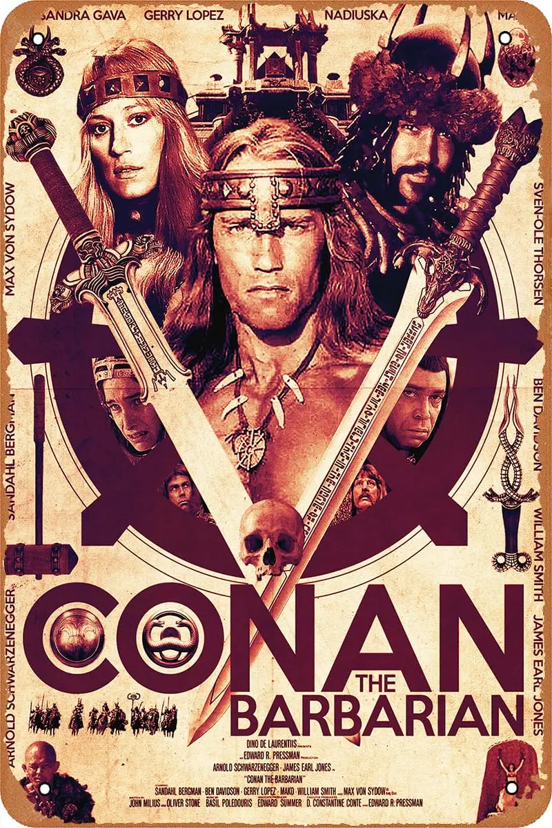 Vintage Tin Sign Retro Metal Sign Conan the Barbarian (1982) Movie Poster for Cafe Bar Office Home Wall Decor Gift 12 X 8 inch