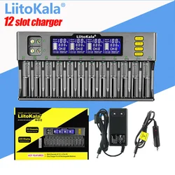 LiitoKala Lii-S12 12슬롯 LCD 배터리 충전기 (리튬이온, LiFePO4, Ni-MH, Ni-Cd, 9V, 21700, 20700, 26650, 18650, 16340, 18350, RCR123, 18700 호환)