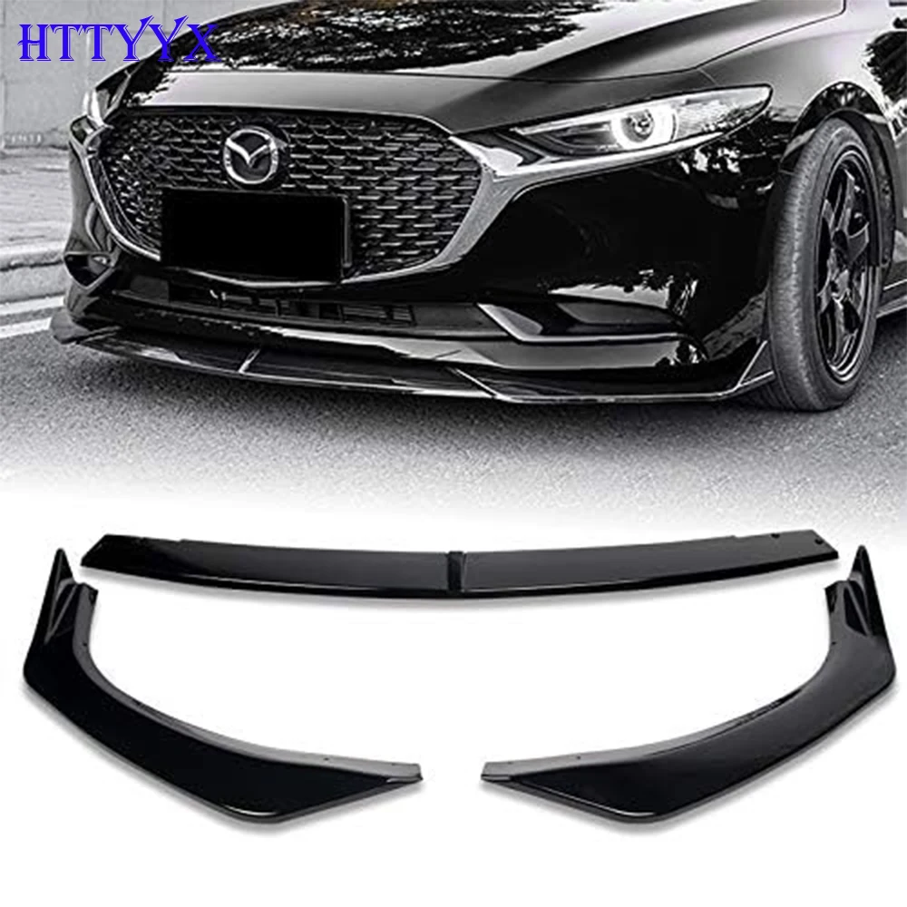 HTTYYX 3PCS Car Front Bumper Splitter Lip Diffuser Body Kit Spoiler Guard For Mazda 3 Axela 2019 2020 2021 2022 2023 2024