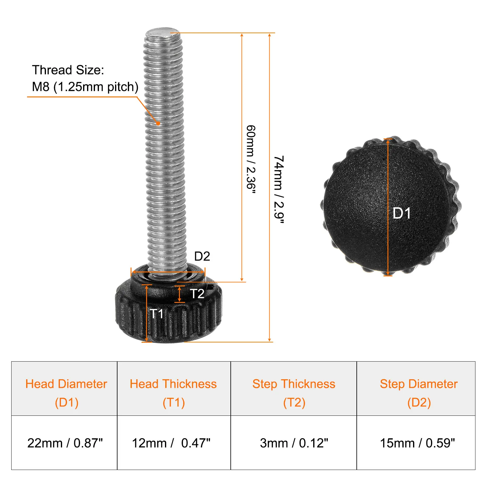 10Pcs Knurled Clamping Knob Thumb Screws M5 M6 M8 Metric Thread 16/22mm Matte Head 8mm 10mm 12mm16mm20mm25mm 30mm35mm40mm Length
