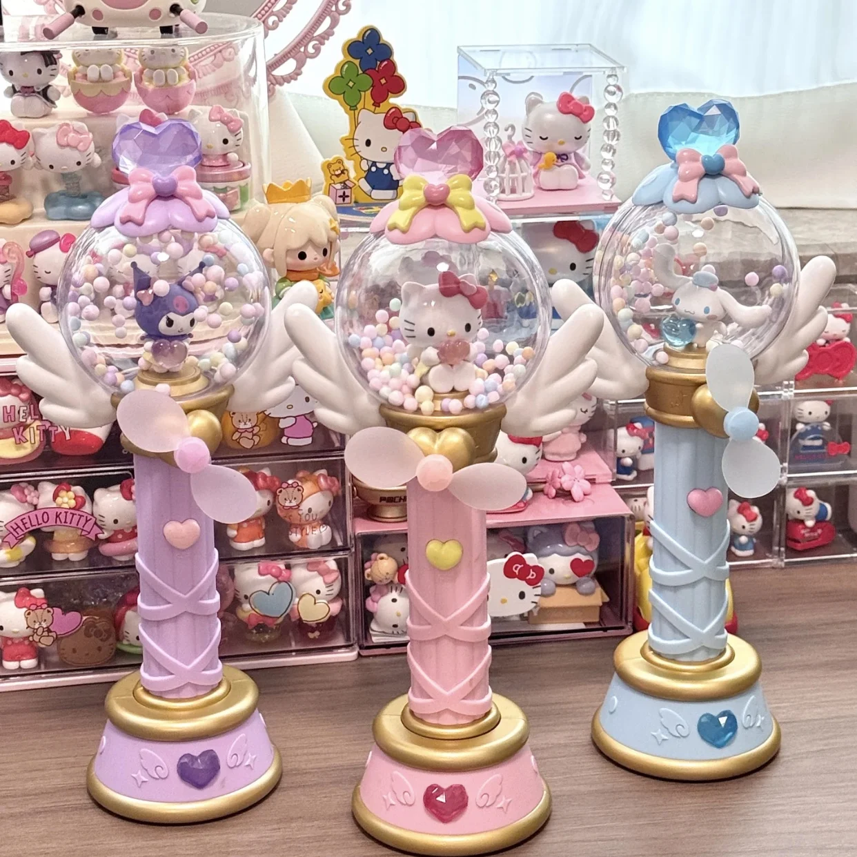 

Genuine Sanrio Small Fan Blind Box Hello Kitty Magic Stick Support Stick Kuromi Cartoon Cute Peripheral Model Toy Gift