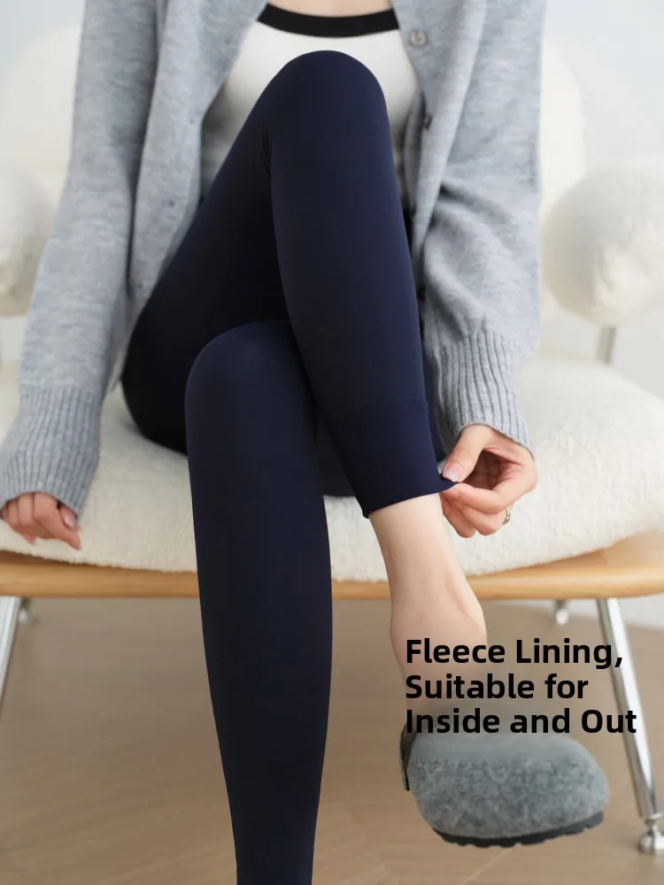 Soft arkskin Leggings High Waist Yoga Pants Skin-friendly Fitn Trousers Outerwear Sl k Blue Thiened Winter