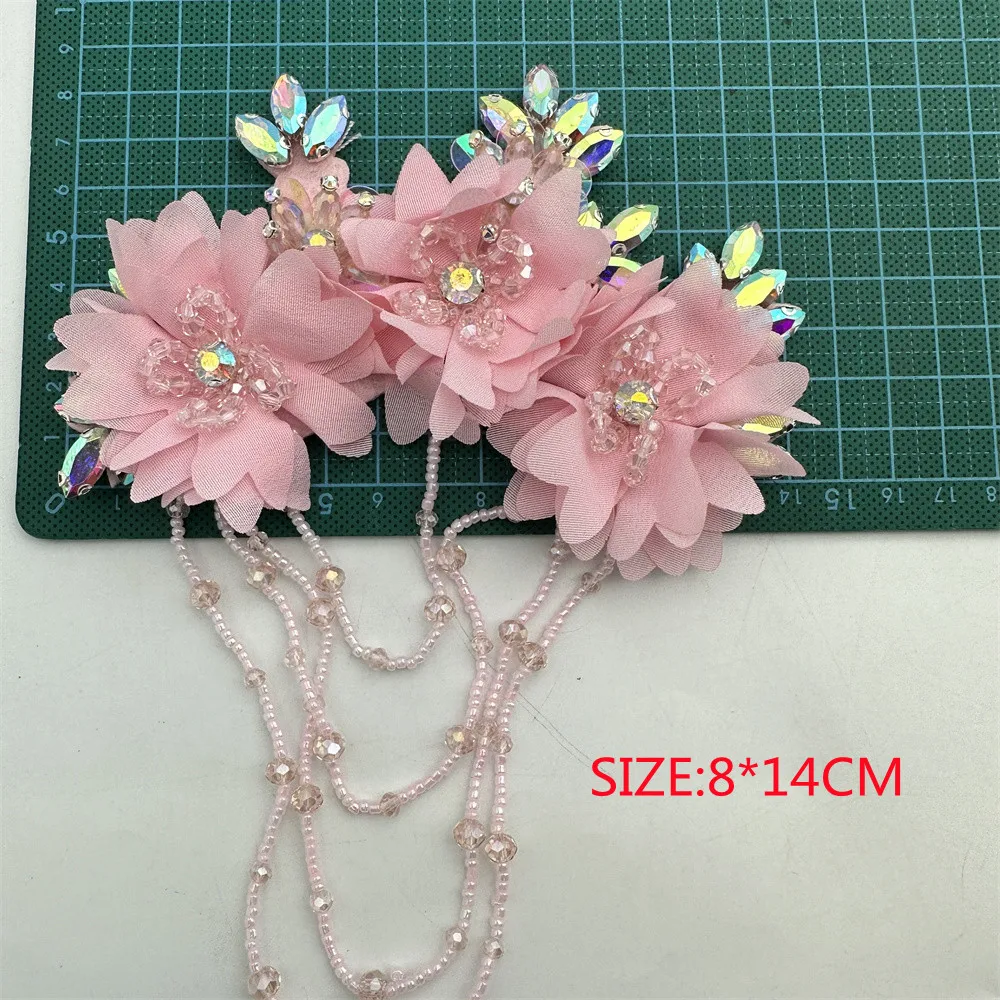 Fashion Handmade  3d  Rhinestone Flower Embroidery Applique Patch Sew On  Hat and Clothes for DIY