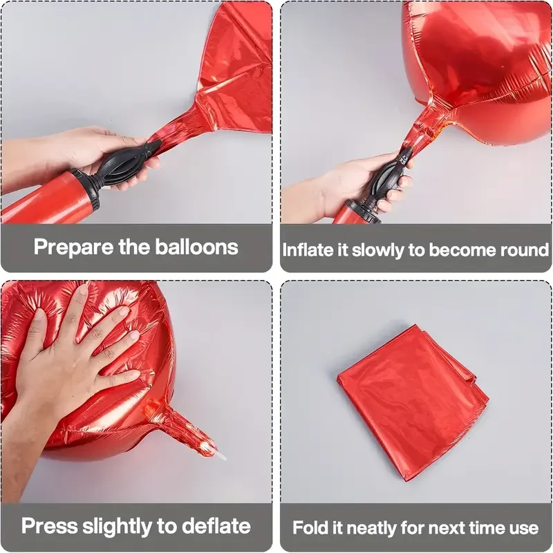 10~32 Zoll rote 4D-Hochzeitsballons, großer 4D-Rot-Silberfolienballon, DIY-Dekor, Geburtstag, Babyparty, Brautparty, Foto-Requisite, Dekor – Detail 7