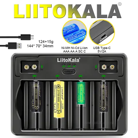 LiitoKala Lii-D4 9V 26650 18650 21700 18500 26700 16340 22650 AA AAA C SC D 3.7V 1.2V Lithium NiMH Smart Battery Charger