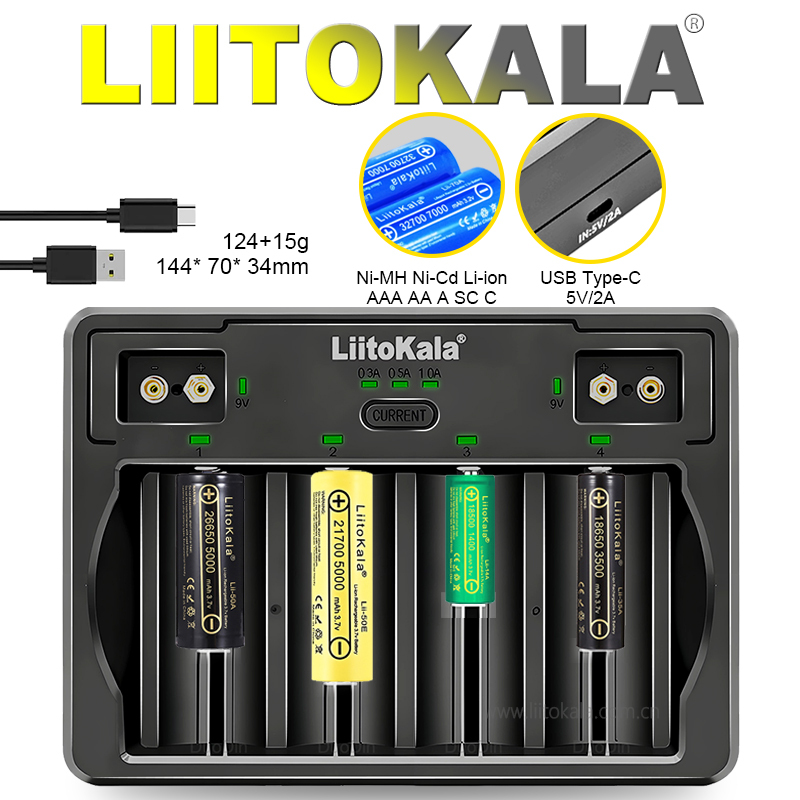  LiitoKala Lii-D4 9V 26650 18650 21700 18500 26700 16340 22650 AA AAA C SC D 3.7V 1.2V Lithium NiMH Smart Battery Charger 