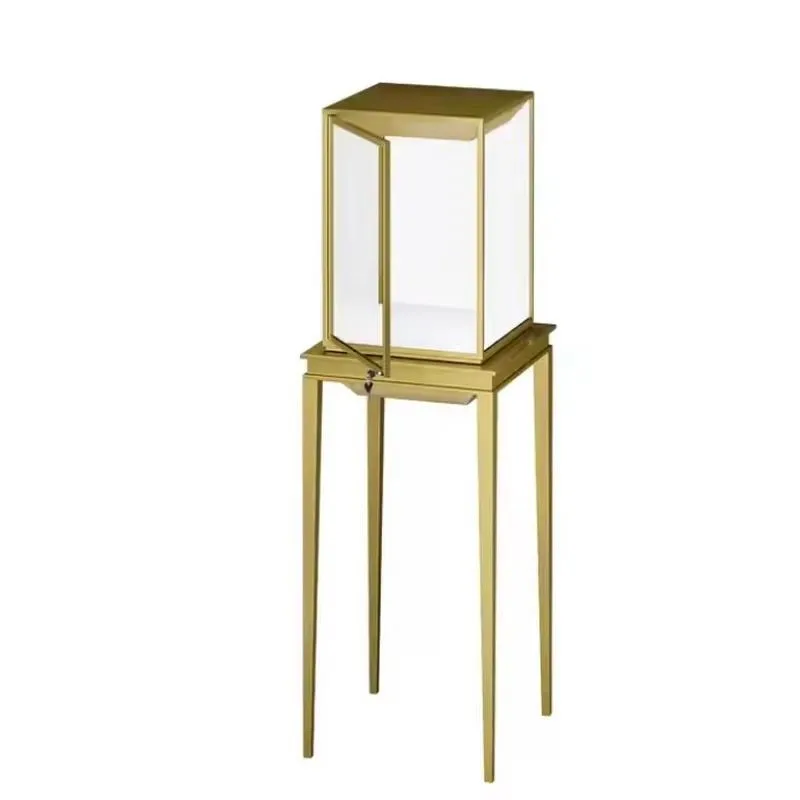 High Quality Metal Jewelry Display Cabinet Floor Standing LED Lighted Round Showcase Counter Shop Furniture Storage Organizer
