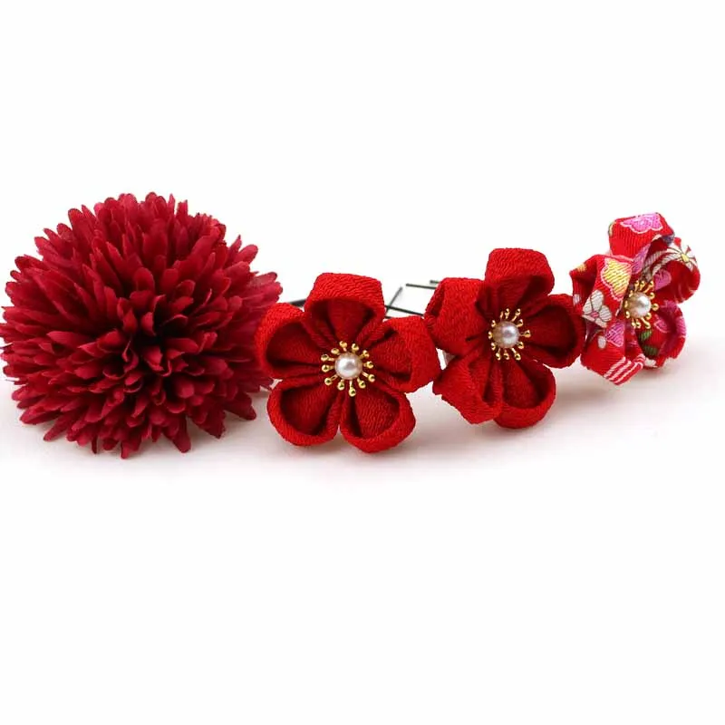 Oriental Style Kanzashi Hair Clip Pin Girl Festival Sakura Kimono Graduation Base Head Flower 3pcs Per Set Gift HW097