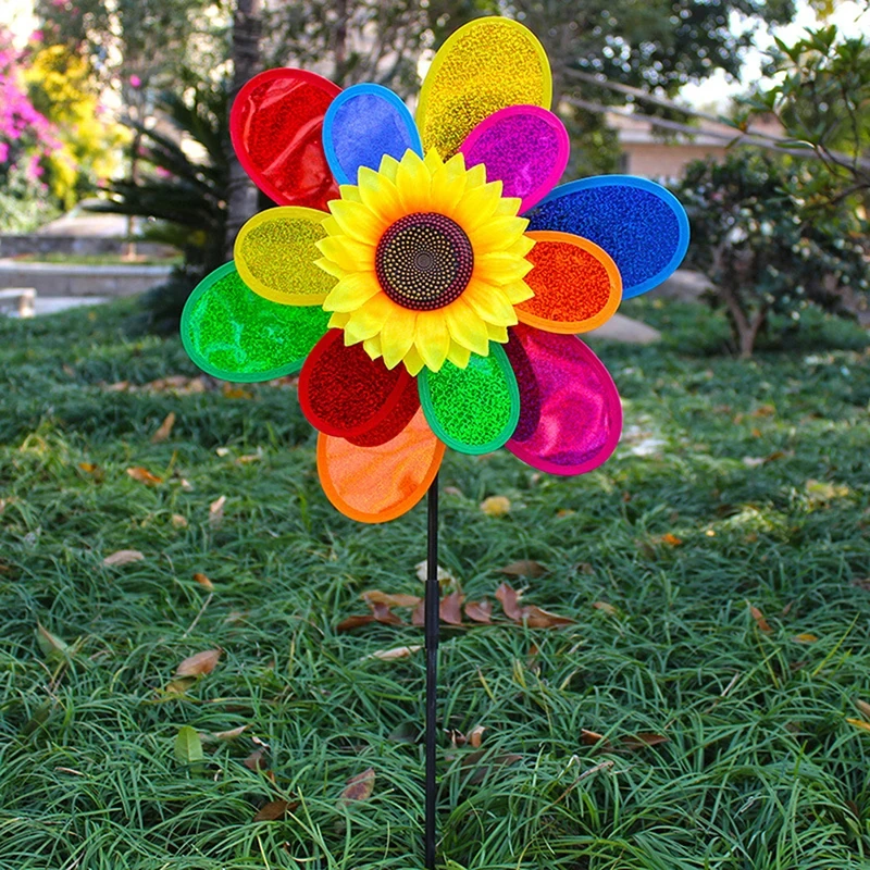 3pcs Sunflower Windmill Pinwheel Colourful Sequins Foldable Carry Camping Picnic Home Garden Decoration Outdoor Traditional Toys