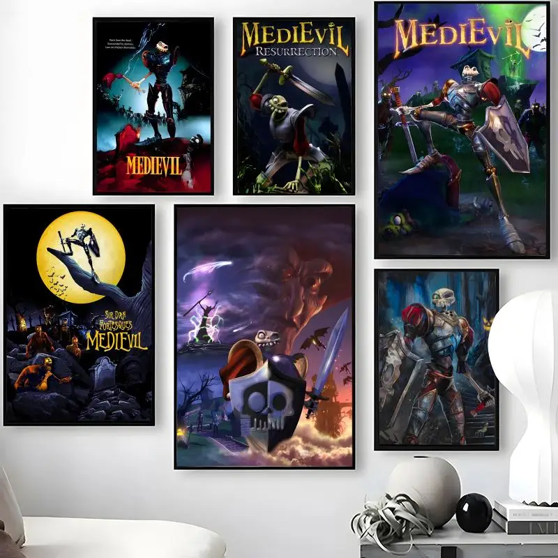 M-MediEvil Adventure Game Poster Waterproof Self-Stick Wall Art Stickers, Removable Wall Decor for Living Room and Bedroom