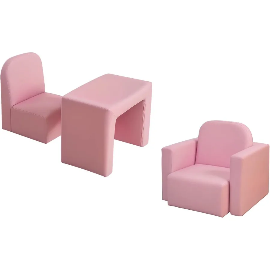 

2in1 Multifunctional Sofa Convertible Table and Chair Set for Boys Girls Pink Versatile Playroom Furniture for Toddlers and Ide