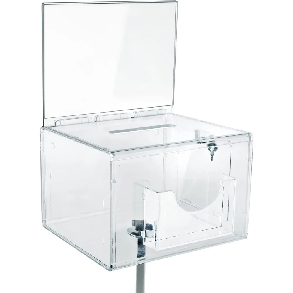 تعرض Azar صندوق اقتراحات 206325-CLR مع قفل ومفاتيح، صندوق تبرع، صندوق عرض، حامل عرض مغلق، حامل علامة أكريليك #6