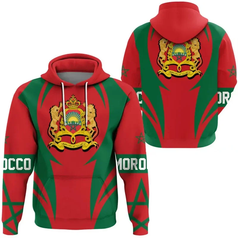 Moroccan Flag 3D Print Hoodie Men Kids Morocco National Emblem Graphic Pullover Sweatshirts Harajuku Sports Streetwear Tops Coat