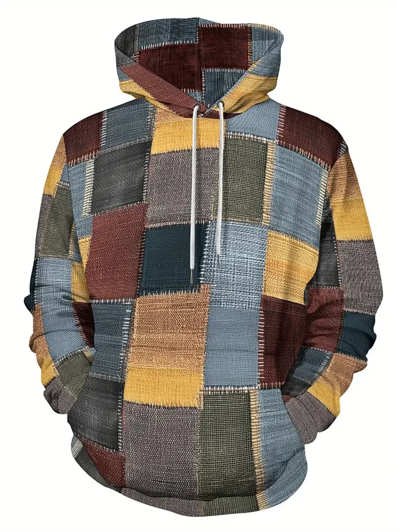 Spliced Make Old Lattice Hoodie Men 3D Print Long Sleeves Spring Autumn New Casual Hoodies Oversized Sweatshirts Pullover Tops