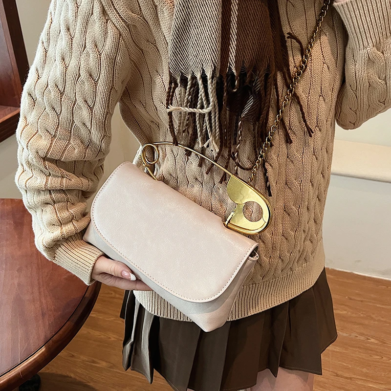

Women Creative Pin Handbag Large Capacity PU Leather Stylish Crossbody Bag Versatile Sling Bag Wedding Party Evening Bag
