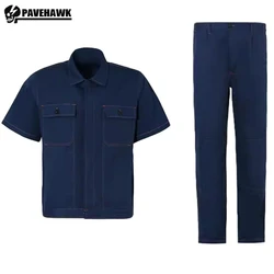 Summer Outdoors Mens Work Uniform Multi Pocket Short Sleeved Shirt and Cargo Pants Sets Wear-resistant Mechanic Workwear Thin