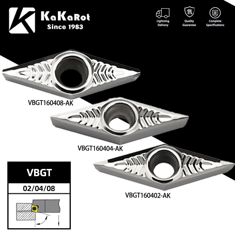 

KaKarot 10pcs Carbide Insert VBGT160402 VBGT160404 VBGT160408 Aluminum Steel Turning Tool Holder Boring Bar CNC Cutter
