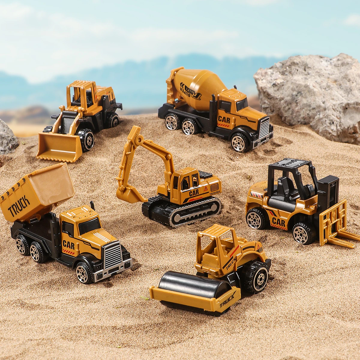 6pcs/set Toys for Boys Alloy Engineering Truck Toy Car Excavator Bulldozer Roller Miniature Model Diecast Kid Birthday Gift