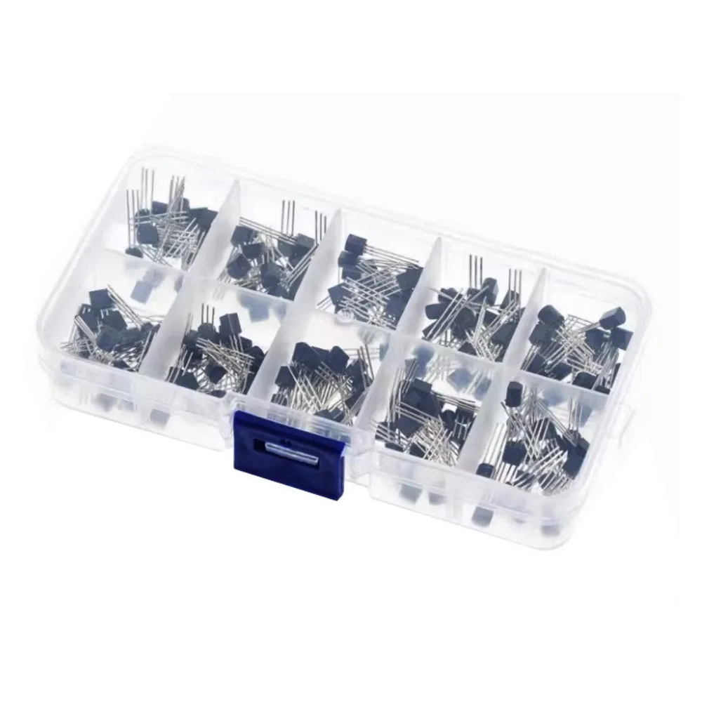 200Pcs 10 Values Transistor Assortment Kit TO-92 Package S8050 S8550 S9012 S9013 NPN PNP Set with Storage Box for Electronics Re