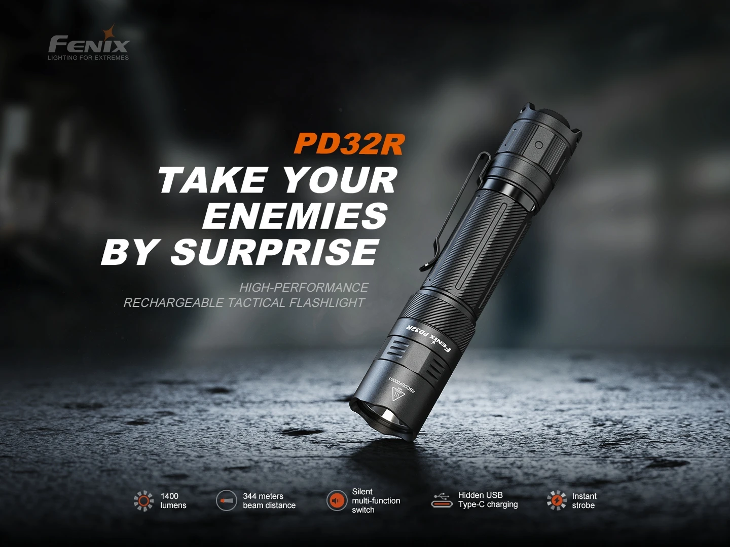 FENIX PD32R 1400 lumen bright flashlight tactics bright small straight cylinder mute switch