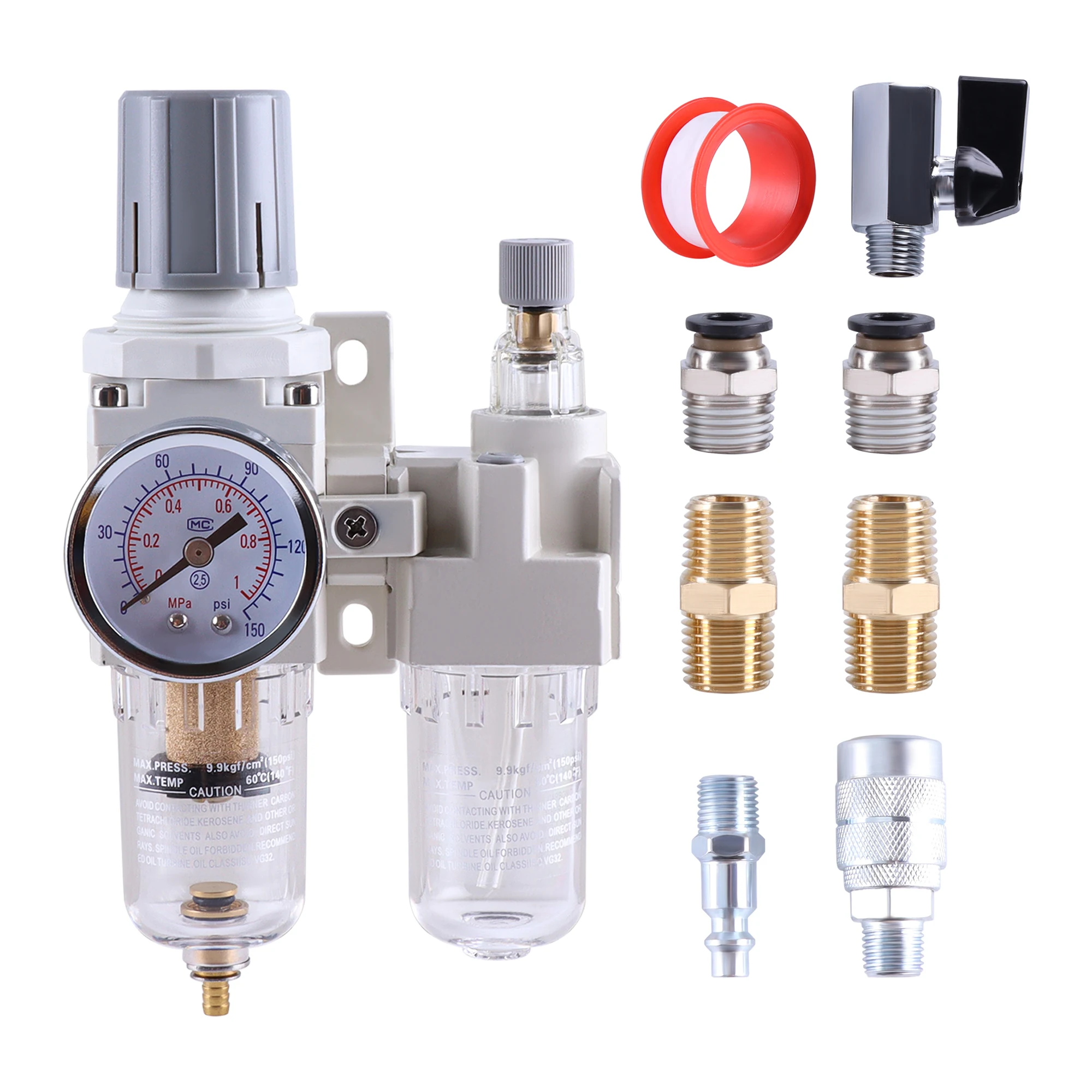 AC2010-02 AC3010-03 Pneumatic Pressure Regulator Combo Oil Water Separator Manual Drainage 1/4