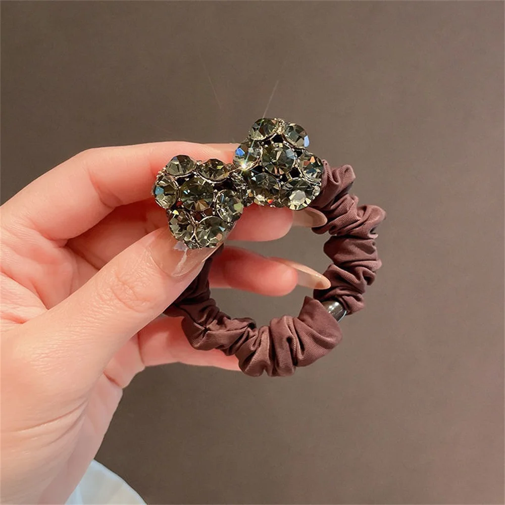 Elegant Rhinestone Bowknit Hair Rope Fashion Faux Crystal Bow Hairband For Women Girls Elastic Scrunchies Hair Accessories Gifts