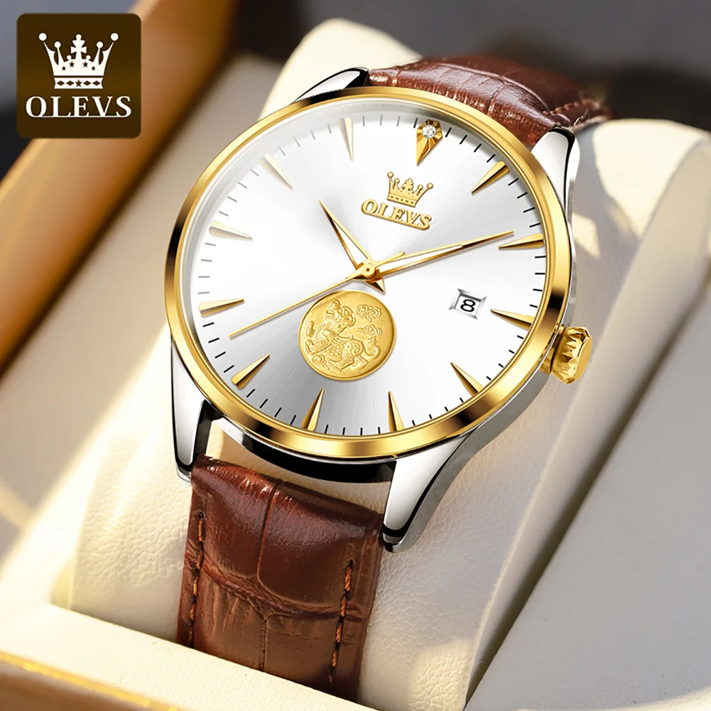 

OLEVS Business Men Mechanical Watch Leather Strap Waterproof Fashion Automatic Watches Mens Calendar Wristwatch Reloj Hombre