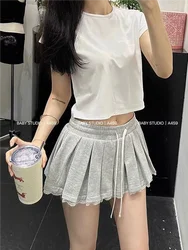 Black mini skirts Summer clothes 2024 y2k fashion white lace skirts for woman kawaii high waist skirts with lace trim