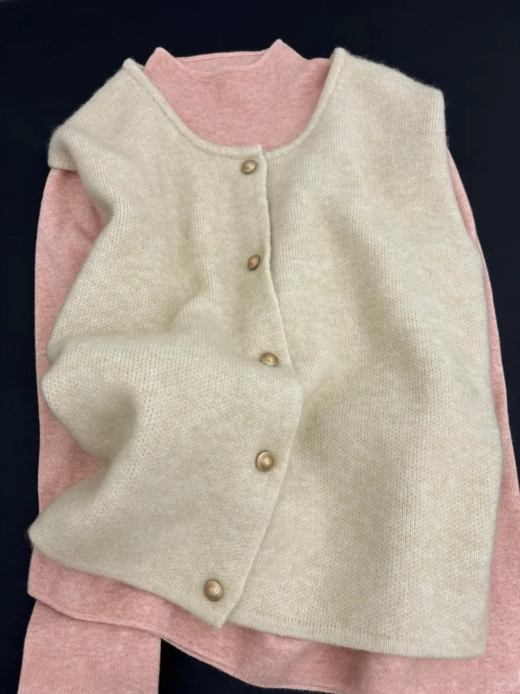 

Korean Sle Soft Pink Knitted Sweater Long Sve Base Layer Warm Top Basic Sle Streetwear Loose Fit Knitwear Autumn Winte...