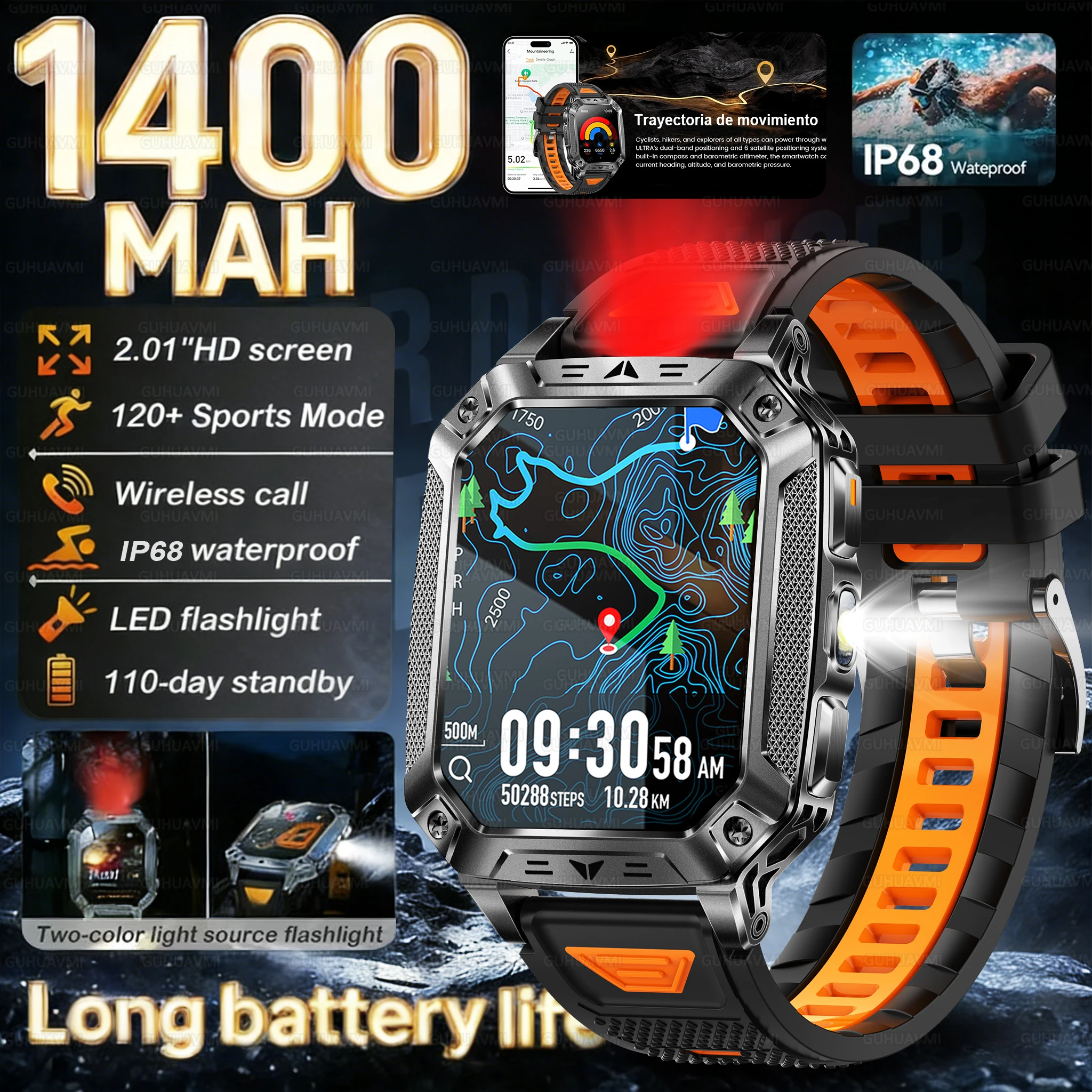 2026New outdoor Military 1400mAh Battery Smart Watch Men  2.01