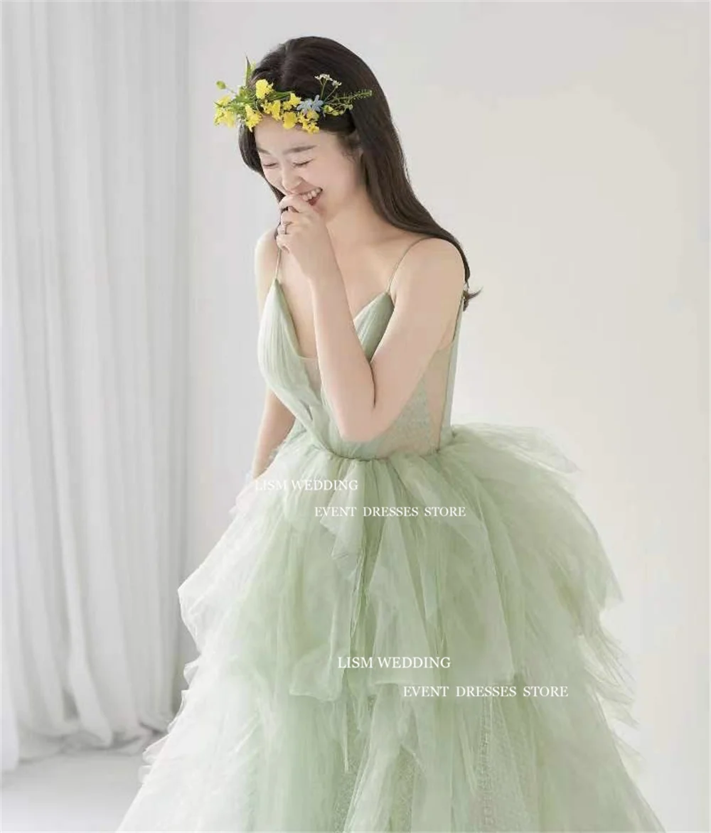 LISM Mint Green Tulle A-Line Korea Evening Dresses Photo Shoot Corset Back Wedding Prom Gowns Formal Occasion Custom Made