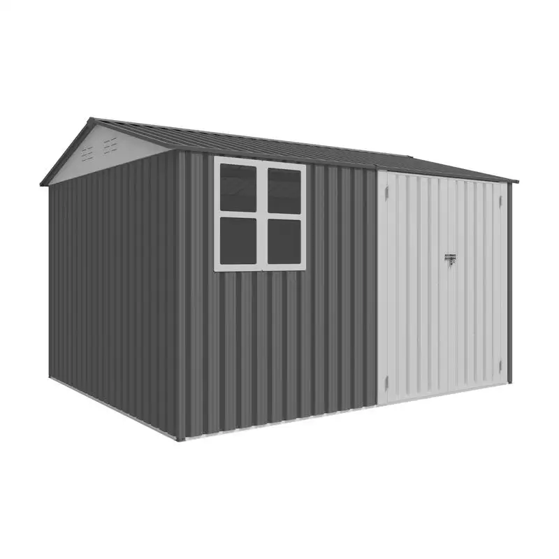 

8x10 Outdoor Storage Shed, Thickened Galvanized Steel, Sloped Roof, Double Lockable Doors, 6 Vents, Large Garden Tool Shed for