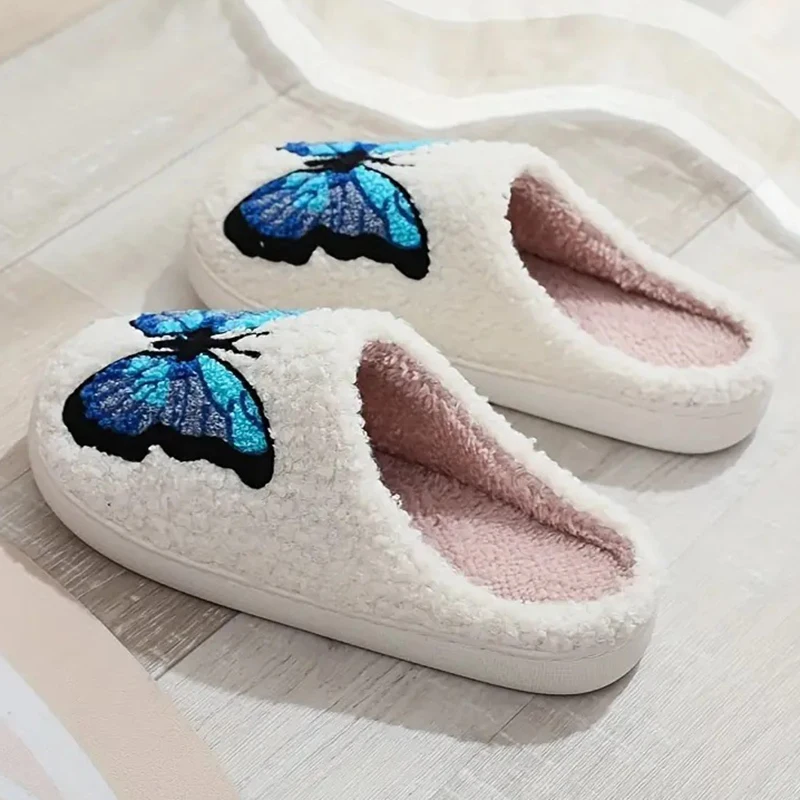 SHAJI Unisex Fluffy Cotton Slippers with Cute Bow Embroidery Soft TPR Anti-Slip Soles for Autumn Winter Household Comfort - view 5