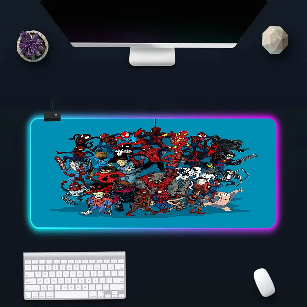 Marvel Spider-Man Anime RGB Pc Gamer Keyboard Mouse Pad Mousepad LED Glowing Mouse Mats Rubber Gaming Computer Mausepad